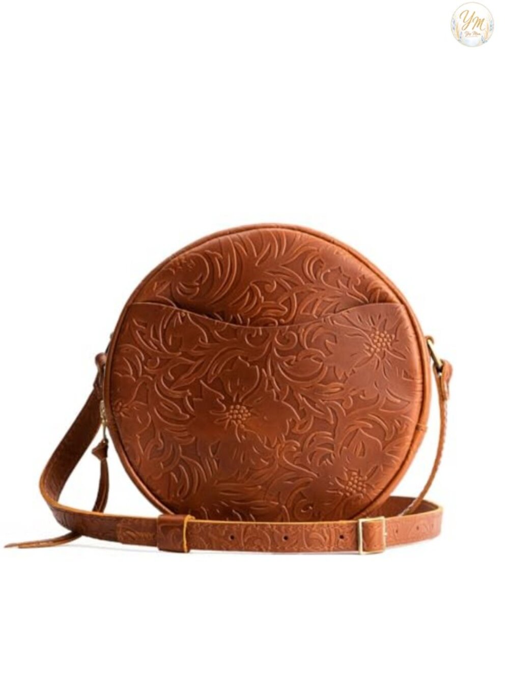 Full-Grain Leather Circle Crossbody Bag with Adjustable Strap